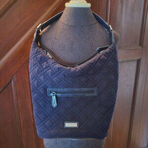 Vera Bradley Quilted Navy Hobo Shoulder Bag With Front Zipper Pocket & Adjustabl